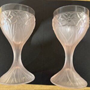 2 Frosted Pink Crystal  Goblets